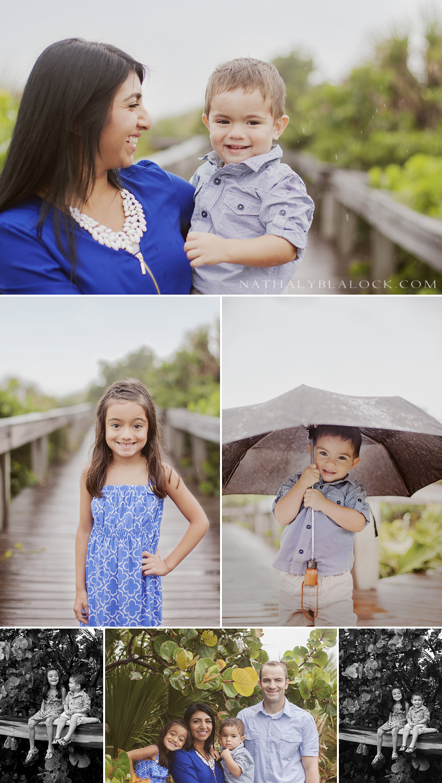 Family Session in the Rain, Family pictures on the beach, kids with umbrellas
